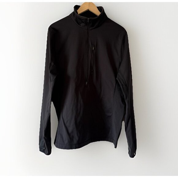 Lululemon Jacket Mens Sz L Black Barricade 1/2 Zip Mesh Mock Neck Thumb Holes - Picture 1 of 13